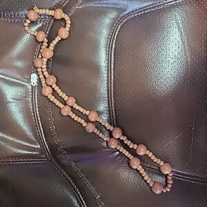 LONG 16" WOOD BEADED SWEATER NECKLACE